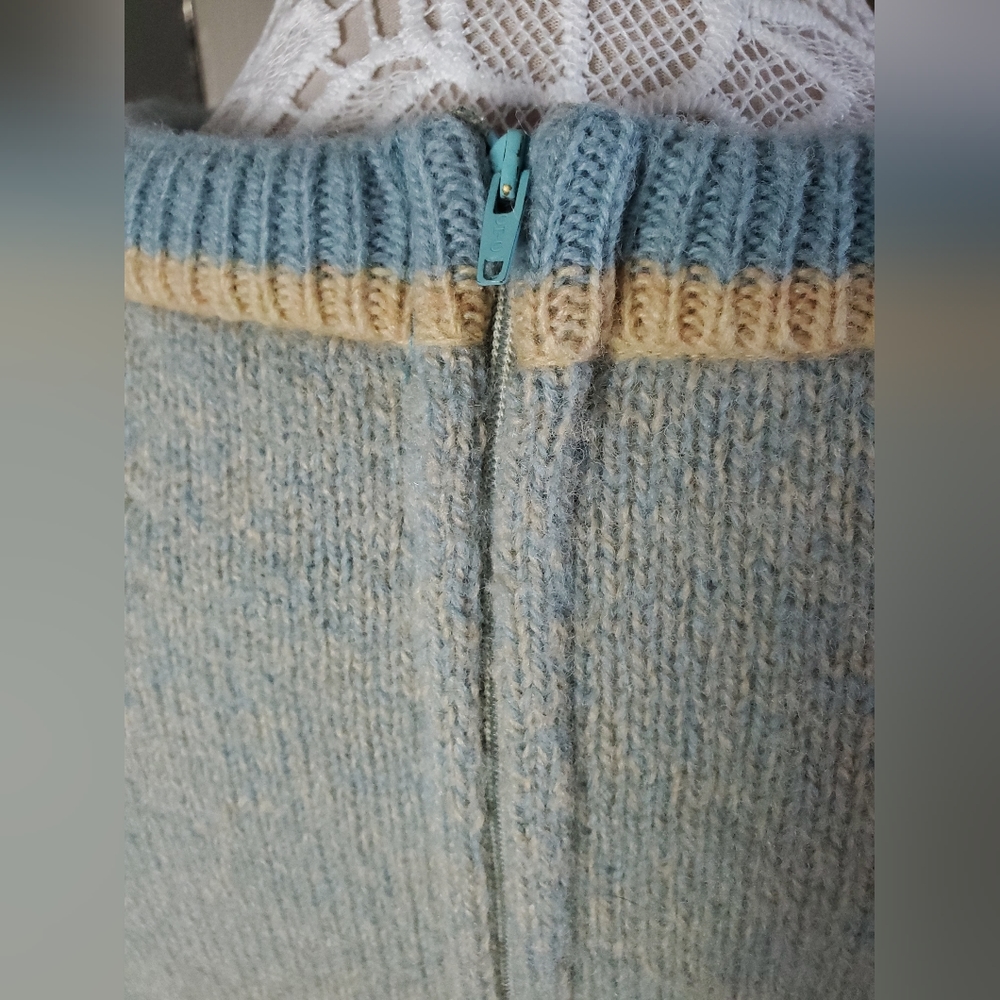 Vintage 70s Sears Shetland Wool Blue Ivory Sweater Dress Knit S / M - Picture 10 of 16
